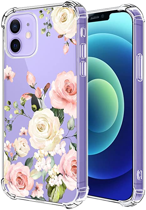 Hepix Compatible with iPhone 12 Mini Case Rose Pink Flower Floral Cute iPhone 12 Mini Phone Case Rose White Watercolor for Girl Women TPU Shockproof Clear Cover for iPhone 12 Mini 5.4 inch 2020