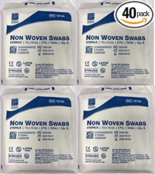 Premier 1870A 4 Ply Sterile Absorbent Non Woven Swab, 10cm x 10cm Pack of 40 (5 Swabs/Pack)