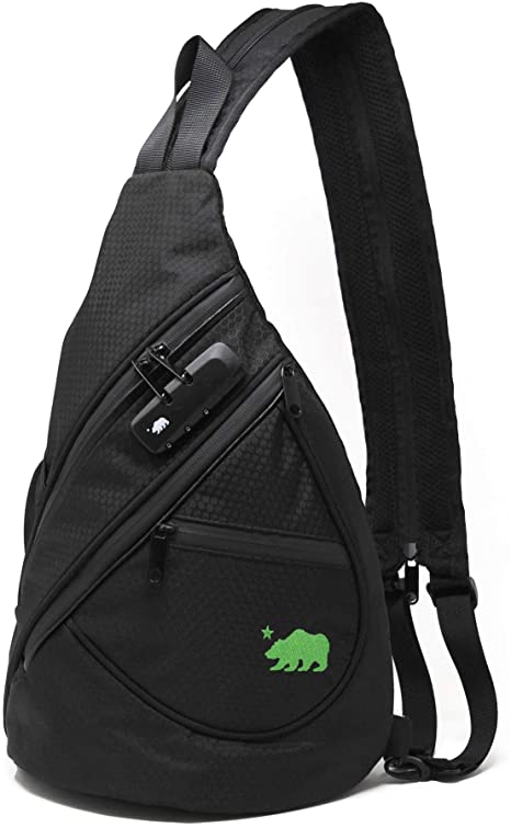 Cali Crusher Sling - 100% Smell Proof / Convertible Shoulder Pack (Black/Green)