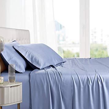 Royal Tradition Exquisitely Lavish Body Temperature-Regulated Bedding, 100% Viscose from Bamboo, 300 Thread Count, 4 Piece Queen Size Deep Pocket Silky Soft Sheet Set, Periwinkle