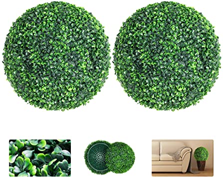 VegasDoggy 2 PCS 19.7 Inch Artificial Boxwood Balls Topiary - UV Protected 4 Layers Faux Plants Decorative Balls for Indoor, Outdoor, Garden, Wedding, Balcony, Backyard and Home Decor
