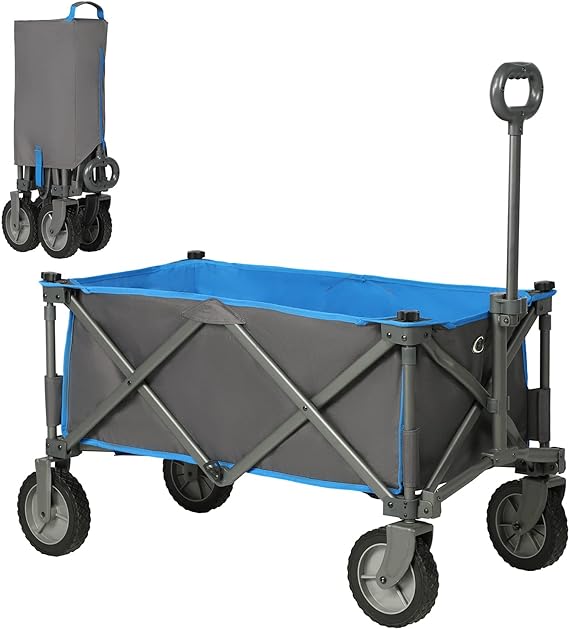 PORTAL Collapsible Folding Wagon, Foldable Wagon Cart with Wheels & Removable Canvas Fabric, Utility Grocery Wagon for Camping, Shopping, Sports, Apartment