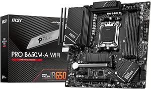 MSI Pro B650M-A WiFi Carte Mère, Micro-ATX - pour Processeurs AMD Ryzen 9000, 8000 et 7000, AM5 - DDR5 Memory Boost 6400 MHz/OC, 2 x PCIe 4.0 x16, 2 x M.2 Gen4, Wi-FI 6E