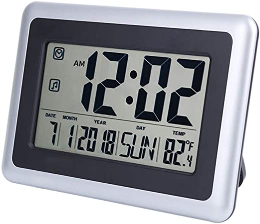 OCEST Digital Wall Clock Large Number Electric Desk Alarm Clock with Indoor Temperature Date Calendar for Home Office Bathroom Shower-Upgrade