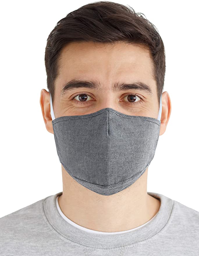 Fabric Face Mask Washable with Carbon Filter PM2.5 - Reusable Cloth Face Mask - Chambray Gray [Single Pack]