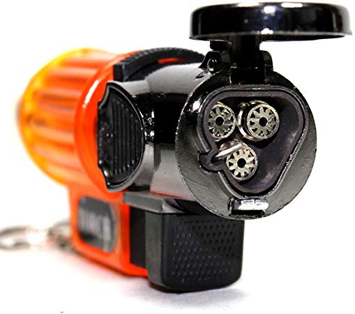 Orange Transparent Triple Jet Flames Refillable Butane Torch Lighter with Hands Free Flame Lock - 3 1/4 Inch Height - Very Powerful!