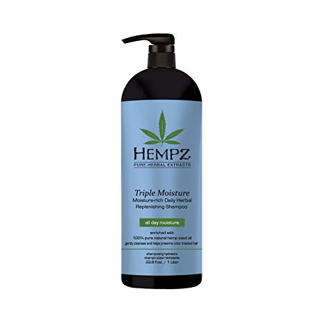 Hempz Triple Moisture-Rich Daily Herbal Replenishing Shampoo, Pearl Blue, Enchanted Grapefruit, 33.8 Fluid Ounce (1 Liter)