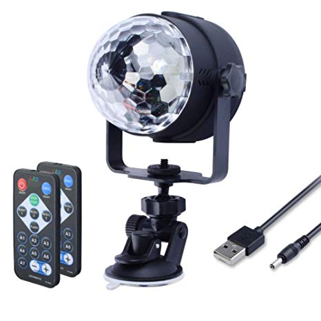 USB Powered Disco Ball Party Lights, WOWTOU RGB LED Disco light Sound Activated Strobe Light with Remote Control for Home Parties Dance Floor Kids Birthday Wedding Show DJ Lighting