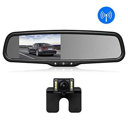 AUTO VOX Wireless Reverse Camera Kit Car Backup Camera with Rear View Mirror Monitor and IP 68 Waterproof Reversing Camera LED Super Night Vision Back Up Car Camera Kit Easy Installation