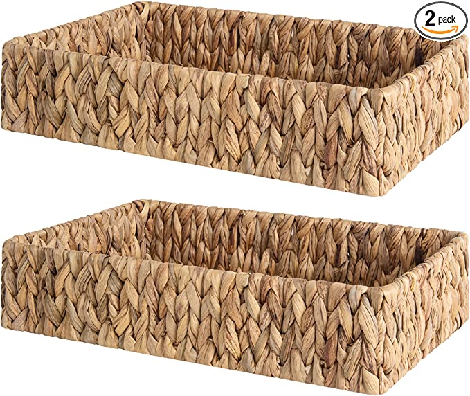 StorageWorks Large Storage Baskets, Water Hyacinth Baskets for Shelves, Handwoven Wicker Baskets for Organizing, Natural, 2 Pack