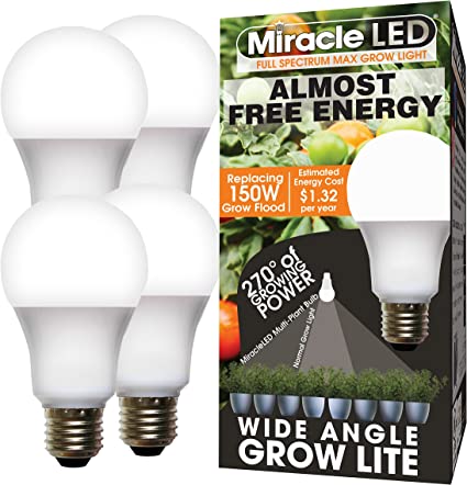 MiracleLED 604624 Almost Free Energy Full Spectrum Wide Angle LED Grow Light Replacing 150W (4-Pack)