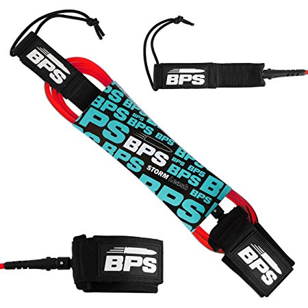 'STORM' Surfboard and SUP Leash by BPS - Premium Leash with Double Stainless Steel Swivels and Triple Rail Saver
