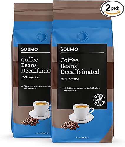 Amazon Brand - Solimo Coffee Beans Decaffeinated, 2 Kg (2 Packs x 1 Kg) - Rainforest Alliance Certified