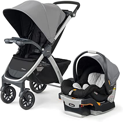 Chicco Bravo 3-in-1 Trio Travel System, Bravo Quick-Fold Stroller with Top-Rated KeyFit 30 Infant Car Seat and Base, Car Seat and Stroller Combo, Camden/Black & Grey