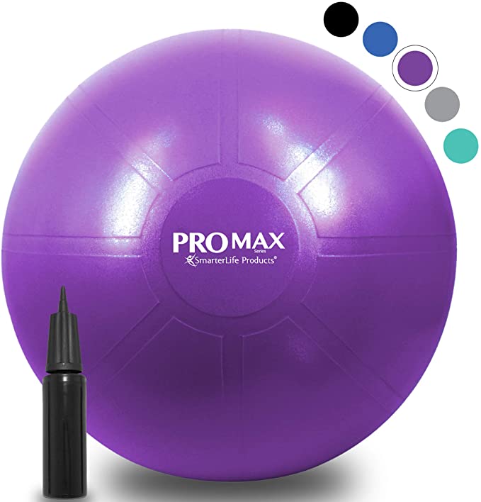 SmarterLife PRO MAX Exercise Ball - Professional Grade Extra Thick Yoga Ball for Balance, Stability, Fitness, Pilates, Birthing, Therapy, Office Ball Chair, Classroom Flexible Seating