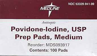 Medline Povidone Iodine Prep Pads, Medium, Antiseptic Wound Care, Box of 100