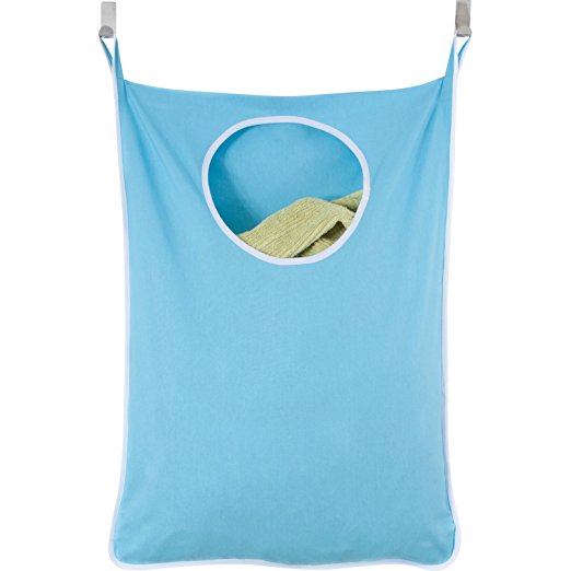Laundry Nook Door-Hanging Laundry Hamper with Stainless Steel Hooks (Blue)