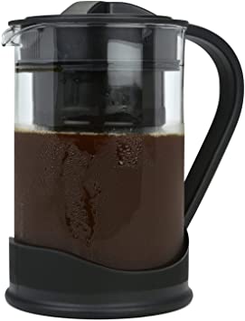 COLD BREW COFFEE MAKER By Spigo 1 Liter (4-Cups) Capacity, Great For Flavorful Iced Coffee That Stays Fresh Longer, Borosilicate Glass, Easy Cleaning, Fun Ideas and Recipe Booklet, 8x5 Inches, Black