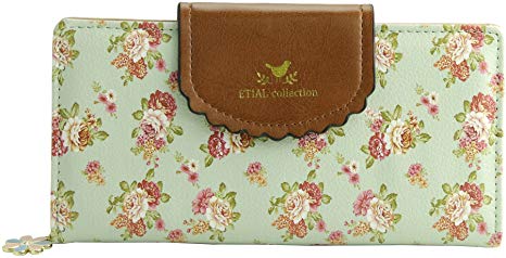 ETIAL Women's Vintage Floral Zip Wallet Faux Leather Card Holder