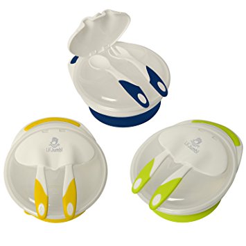 Suction Bowls Set 3 Piece with Cutlery and Easy Lid for Baby and Children Stay Put Spill Proof FDA Approved BPA Free
