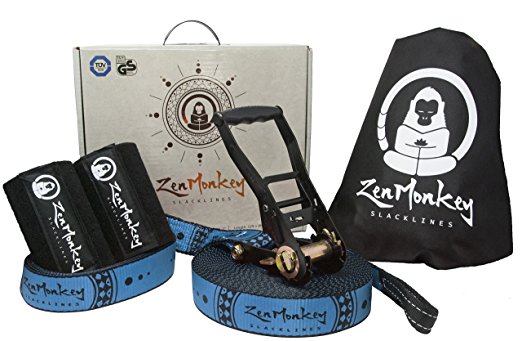 ZenMonkey Slacklines Kit with Training Line, Heavy Duty Tree Protectors, Pro-grade Ratchet, Cloth Carry Bag and Instructions, 60 Foot - Easy Setup for the Family, Kids and Adults