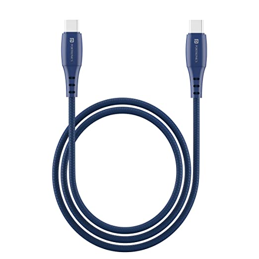 Portronics Konnect A Type C To Type C 60W PD Quick Charge Cable with 3A Fast Charging & 480mbps Data Transmission, 15000  Bends Lifespan and 1M Length(Blue)