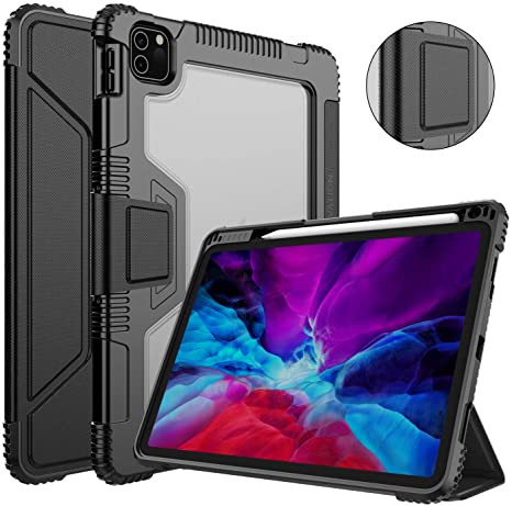 Nillkin Case for iPad Pro 12.9 2020 4th Generation, PU Leather Full Protective Case with Apple Pencil Holder,Smart Cover with Auto Sleep/Wake and Clear Screen Protector for iPad Pro 12.9 inch 2020