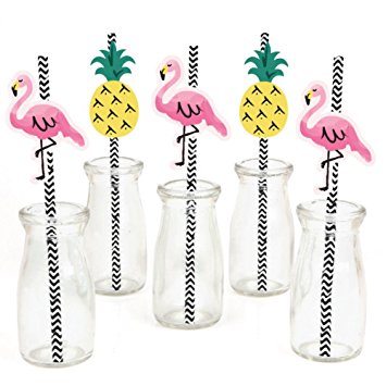 Flamingo Paper Straw Decor - Party Like a Pineapple - Striped Decorative Straws - Set of 24