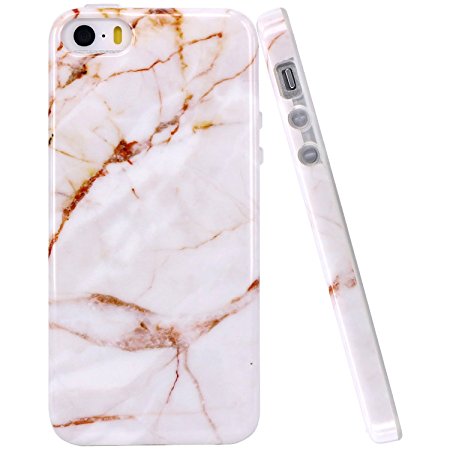 iPhone 5 Case, JIAXIUFEN White Gold Marble Design Clear Bumper TPU Soft Case Rubber Silicone Skin Cover for Apple iPhone 5 5S SE