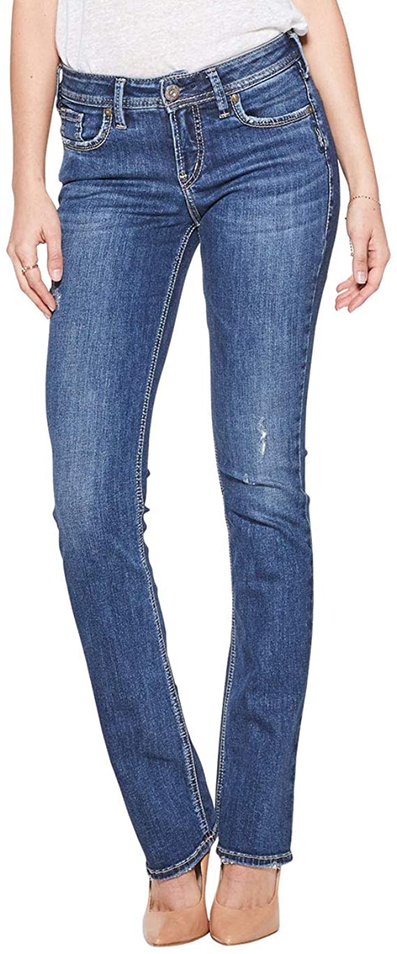 Silver Jeans Co. Women's Elyse Curvy Mid Rise Slim Fit Bootcut Jean