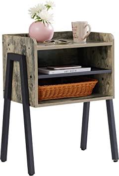 VECELO Nightstand Industrial Side End Table/Stackable Accent Furniture with 2-Tier Open Storage Compartments for Bedroom, Living Room and Small Spaces, 1 Pack, Grey