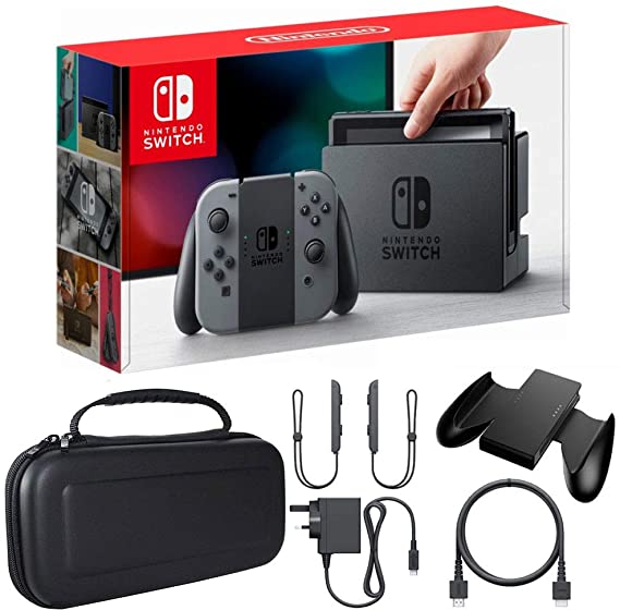 Nintendo Switch Gray Joy Con with Hard Shell Carry Case Bundle - E3NTHACSKAAAA