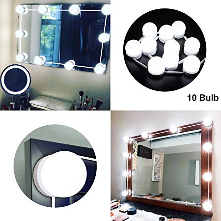 LED Vanity Mirror Lights Kit with Dimmable Light Bulbs, LED Mirror Lighting Fixture Strip for Makeup Vanity Table Set in Dressing Room, 6000K Daylight White Vanity Lights (10 Light Bulbs)
