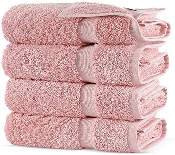 Towel Bazaar Premium Turkish Cotton Super Soft and Absorbent Towels (4-Piece Washcloth, Pink)