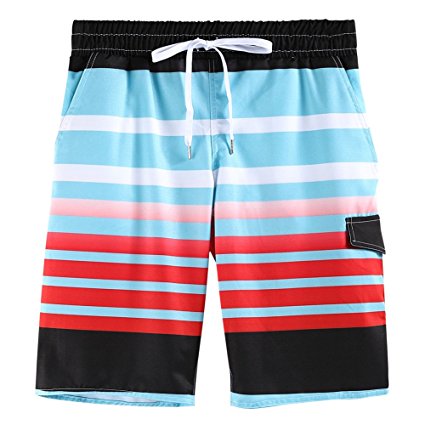 Hsctek Boys Swim Trunk, Children Reflection Stripe Board Short, Beach Quick Dry Swimwear for Kids