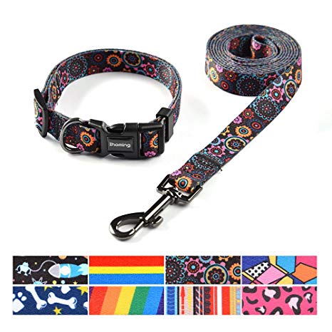 Ihoming Adjustable Pet Collar with Matching Leash Combo Set, Pet Car Seat Safe Belt for Small Medium Large Dogs and Cats