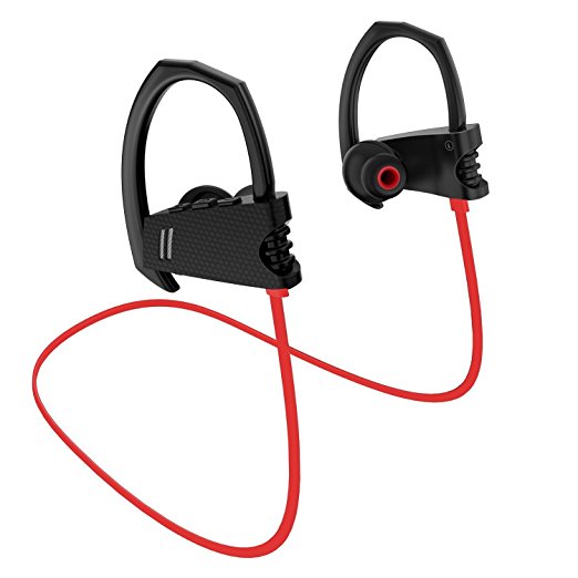 Bluetooth Headphones, Wireless Headset V4.1 Heavy Bass Stereo In Ear Earbuds Noise Isolating Waterproof Sports Earphones with Mic -Red