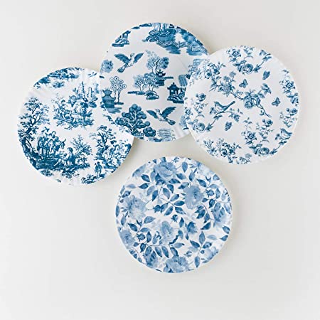 Blue and White Melamine Plate Set of 4