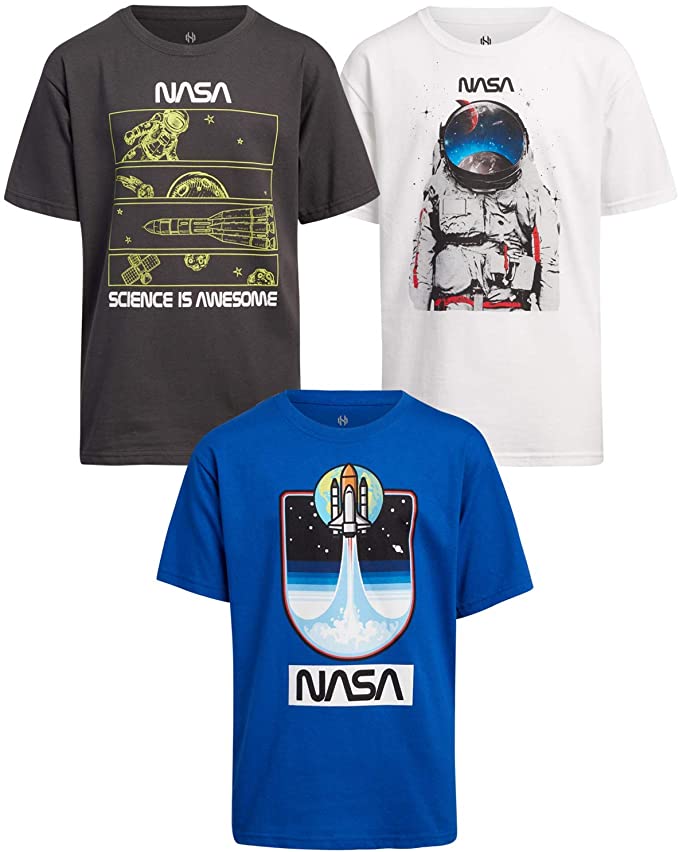 C-Life NASA Boys’ Fashion Graphic T-Shirt: Short Sleeve 3 Pack Rocket & Space Designs (Toddler/Little/Big Boy)