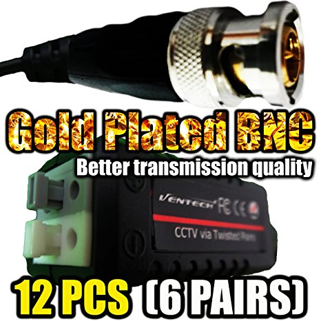 VENTECH NEW CCTV (12 Pcs) Pasive Video Balun cable HD Transceiver Pair Gold Plated BNC and Push Button terminal instaoffer