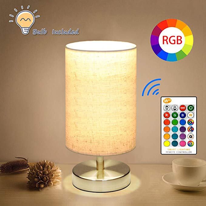 COOLWEST Bedside Table Lamp, LED Modern Nightstand Desk Lamp, Remote Dimmable RGB Color Changing Modes for Bedroom, Living Room, Childrens Room, Office(E27 RGB Bulb Included)