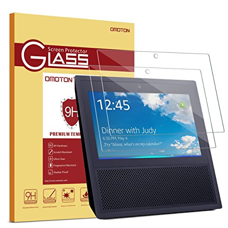 Echo Show Glass Screen Protector (2 Pack) - OMOTON Full Coverage Tempered Glass High Definition Screen Protector for Amazon Echo Show 2017 with [Premium Clarity] [Anti-Scratch] [No Bubble Install]