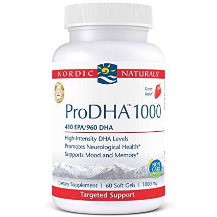 Nordic Naturals ProDHA 1000 - Fish Oil, 410 EPA mg, 960 DHA mg, Targeted Intensive Support for Neurological Health, Mood, Memory, and Healthy Vision*, Strawberry, 60 Soft Gels