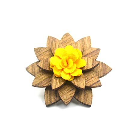 Men's Wood Lapel Flower Wooden Brooch Boutonniere Pin for Suit Wedding Corsage