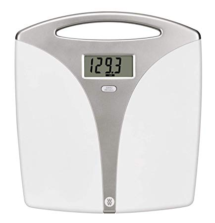 Ww Scales by Conair Portable Precision Electronic Bathroom Scale with Handle, 5 Weight Tracker Bath Scale, 400 lb. Capacity, White