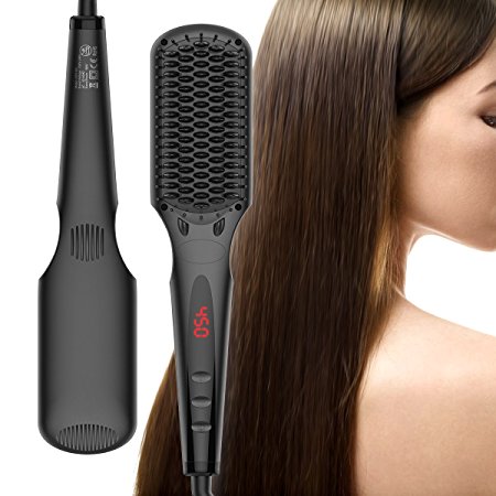 Professional Hair Straightener Brush, Breett Anion Straightening Ceramic Brush Faster Heating Brush Curly Hair Comb (Black)