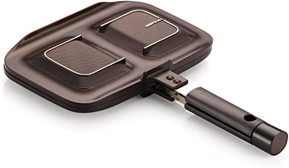 Happycall Nonstick Double Pan, Sandwich, Double Sided Pan, Sandwich Maker, Dishwasher Safe, Brown