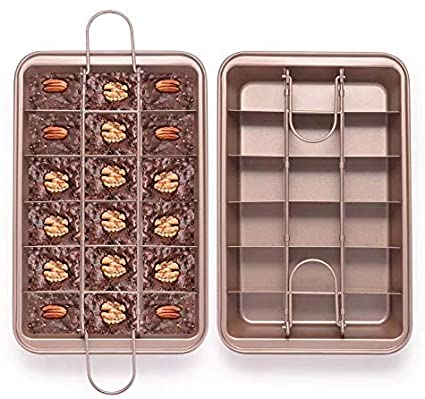 EKKONG Brownie Tin, Brownie Tray with Dividers Non-Stick Brownie Pan Square Cake Mould Brownie Maker Kitchen Ovenware Cookware Bakeware (Brown)