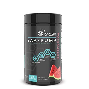 Rock Solid Nutrition EAA Pump Essential BCAA Amino Acid Post Workout Recovery Supplement, Drink Powder, 30 Servings (Watermelon)