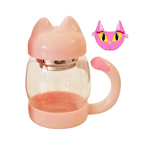 Tea Infuser Cup with Lid Cute Cat lover Mug Strainer LuvMyKitty Tea mug Travel Coffee Mug Heat Resistant Free Coasters (Pink)